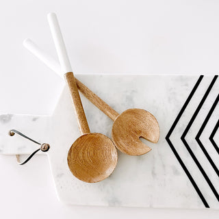 Palmer Wood + White Salad Servers, Set of 2